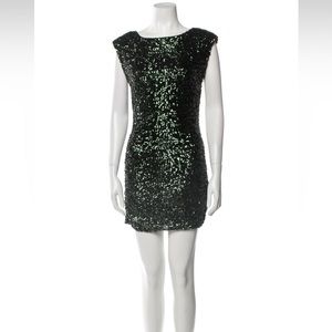 Alice + Olivia Green Sequin Scoop Neck Dress